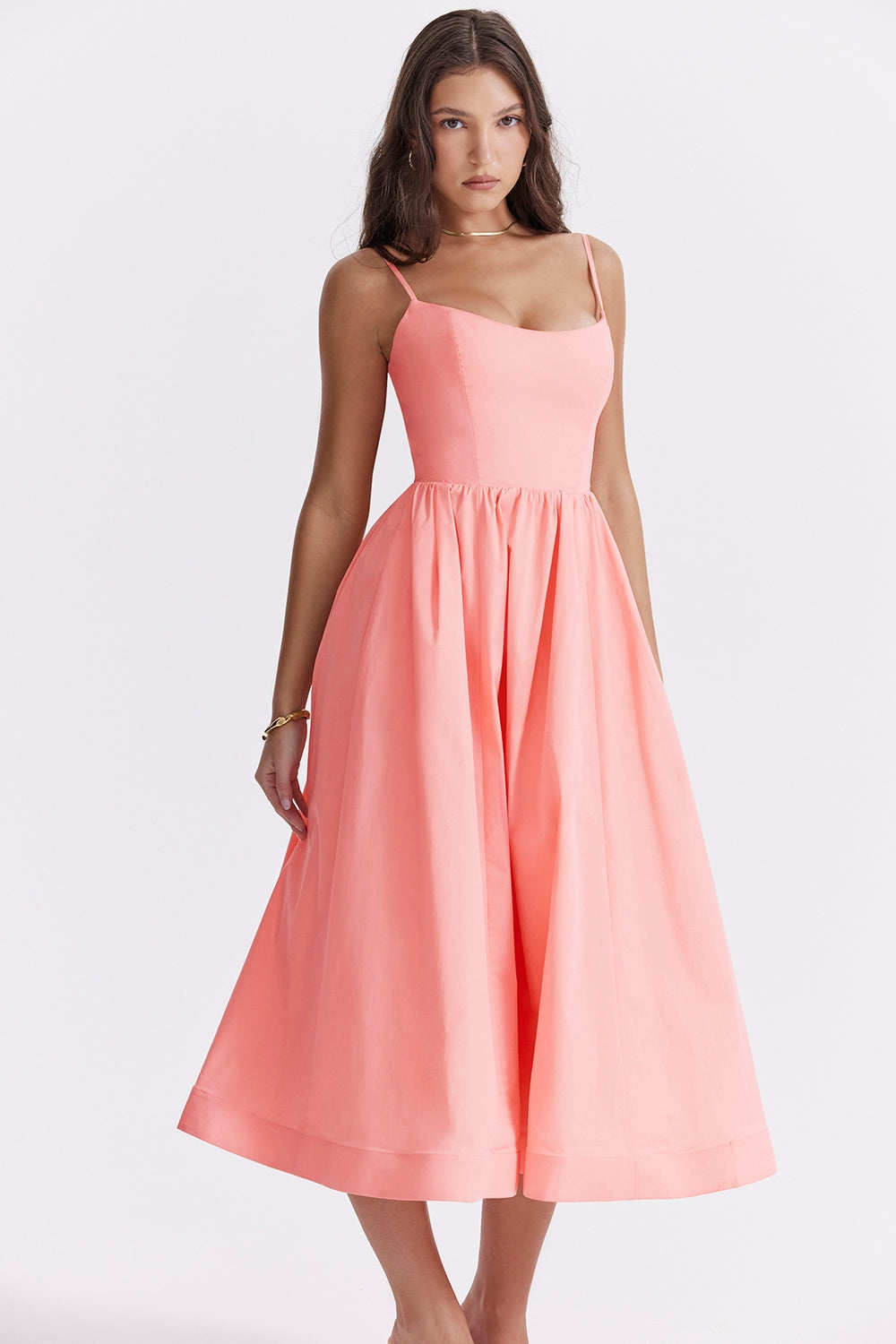 LOLITA ROSE PINK COTTON CORSET SUNDRESS MIDI DRESS - Pink