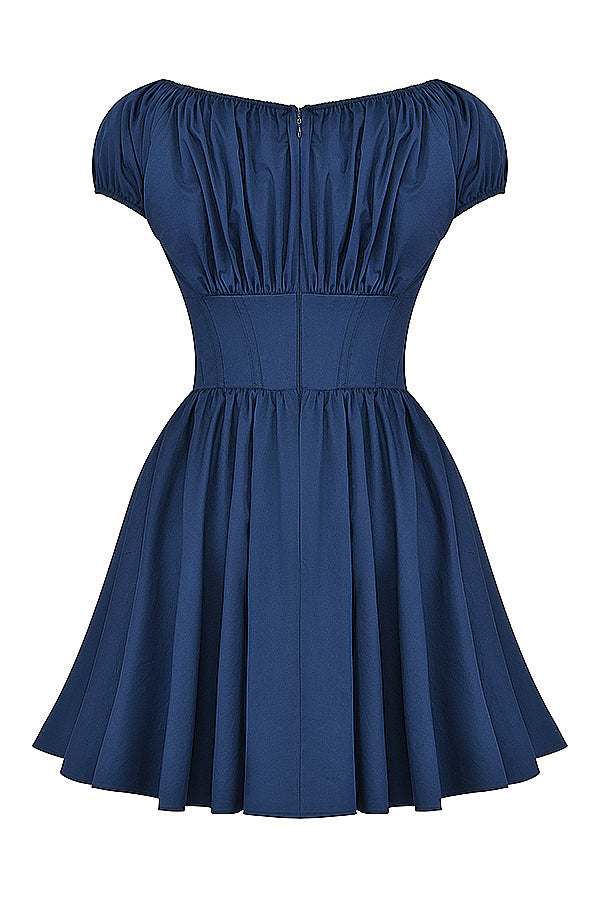 NALA FRENCH NAVY GATHERED MINI DRESS - Dark blue