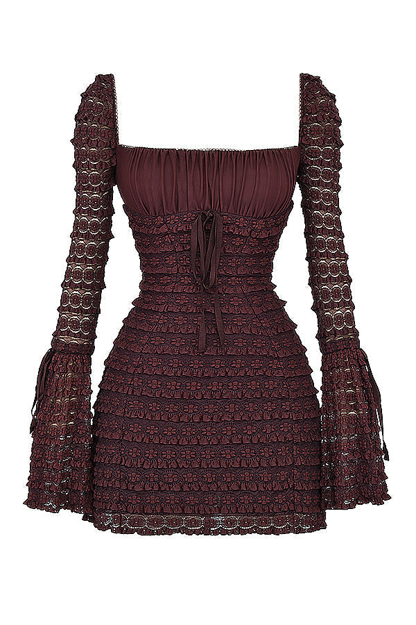 MARISA ESPRESSO LACE MINI DRESS - Dark Brown
