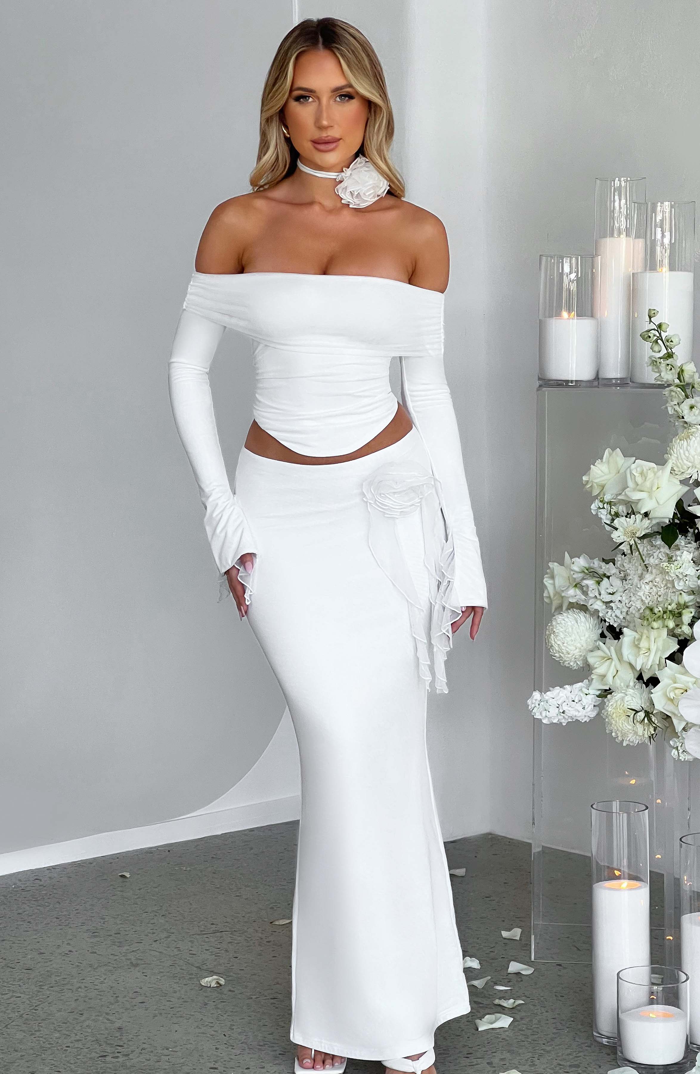 MONTE CARLO OFF SHOULDER MAXI DRESS SET - White