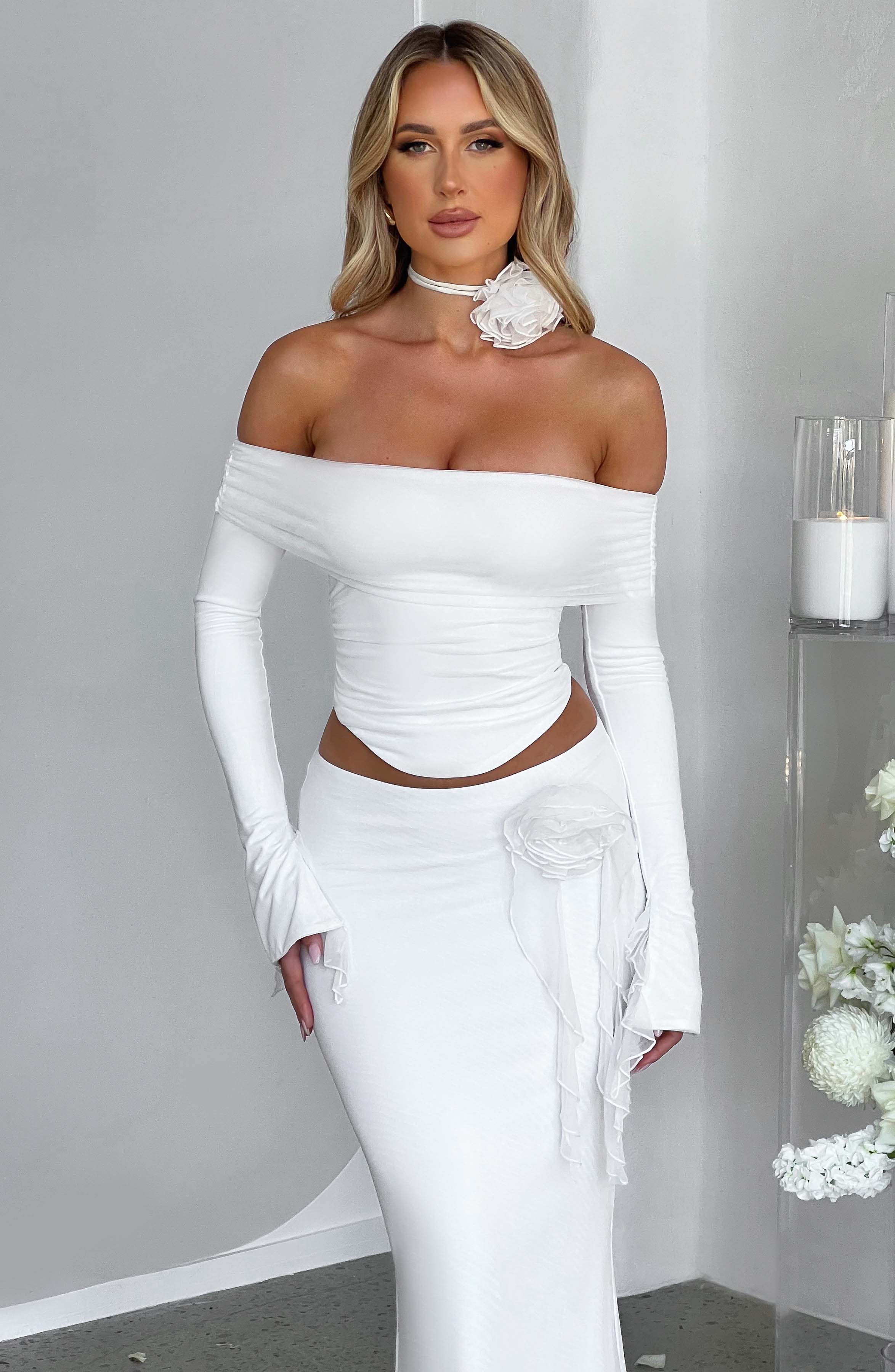 MONTE CARLO OFF SHOULDER MAXI DRESS SET - White