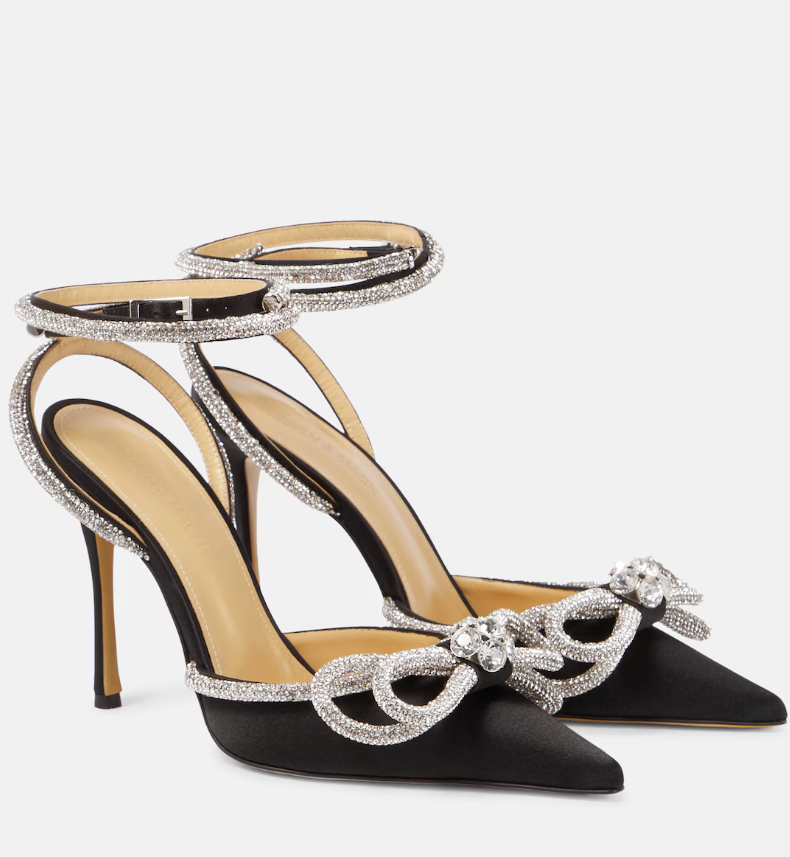 LUNA Midnight Silver Wrap Around Diamante Bow High Heels - Black