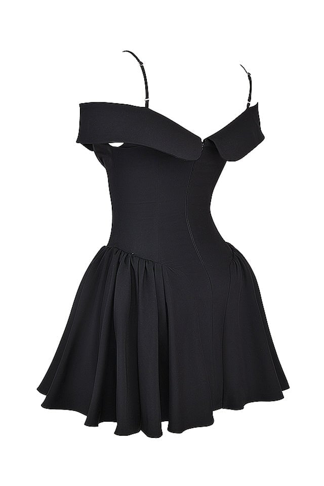 ELIDA BLACK OFF SHOULDER MINI DRESS - Black