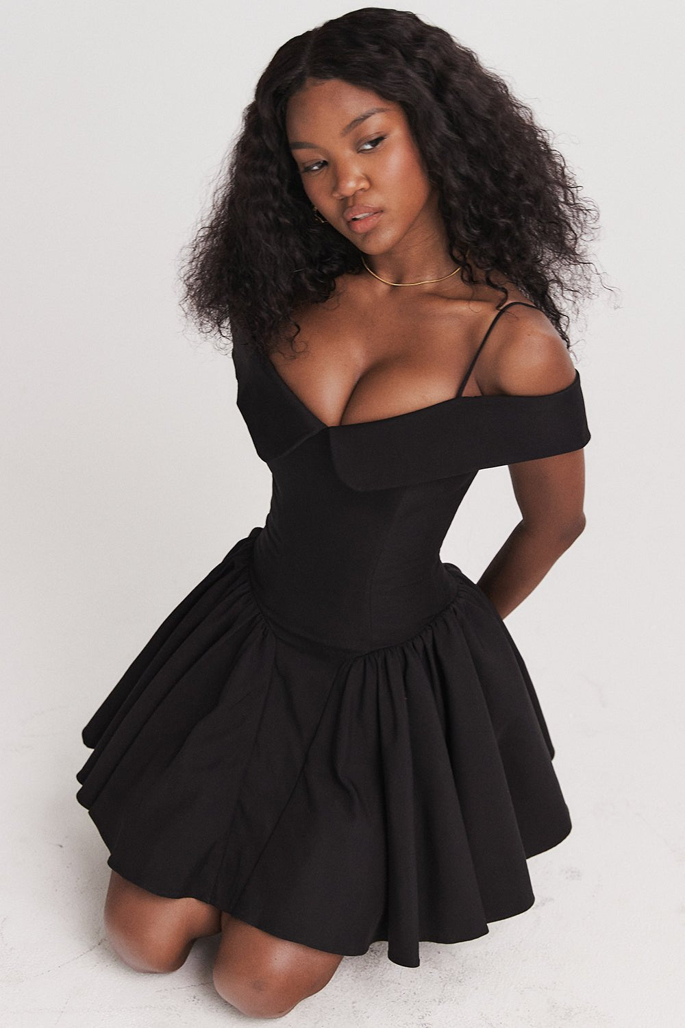 ELIDA BLACK OFF SHOULDER MINI DRESS - Black