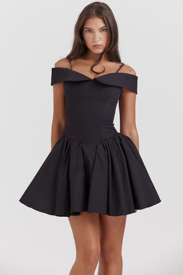 ELIDA BLACK OFF SHOULDER MINI DRESS - Black