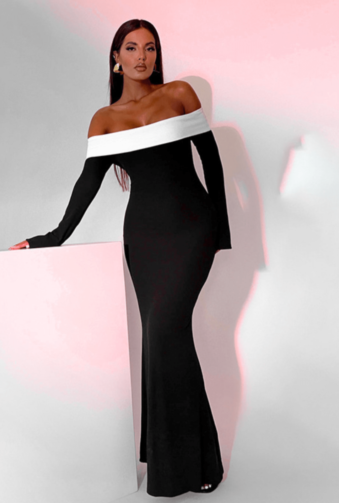 EMILION BLACK CLASSY OFF SHOULDER MAXI DRESS - Black