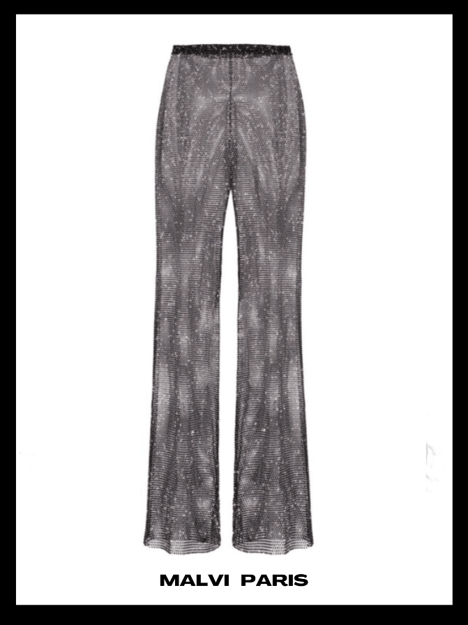 EVI RHINESTONE EMBELLISHED STRAIGHT LEG PANTS - Black