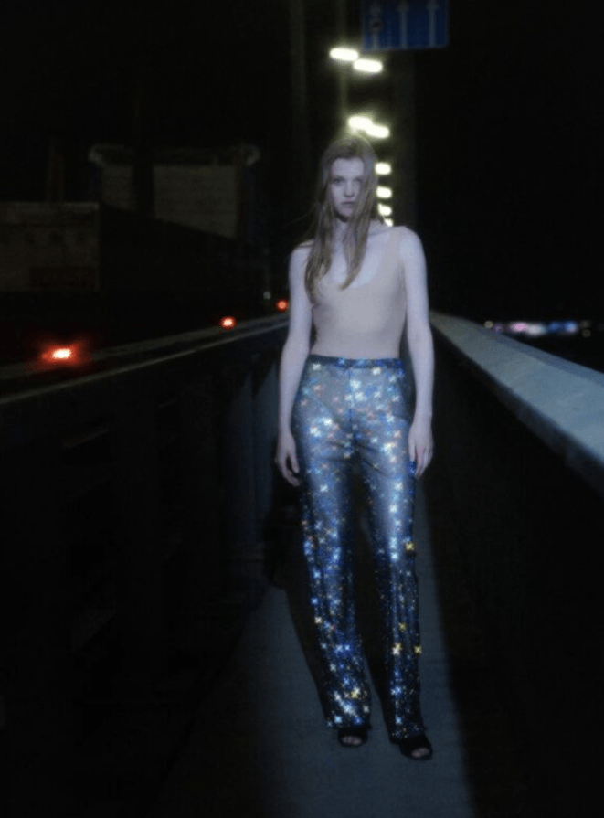 EVI RHINESTONE EMBELLISHED STRAIGHT LEG PANTS - Black
