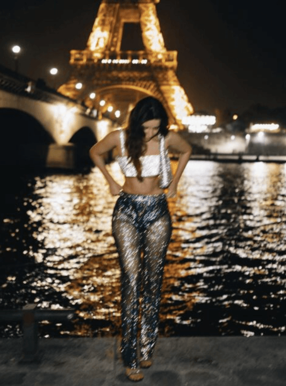 EVI RHINESTONE EMBELLISHED STRAIGHT LEG PANTS - Black