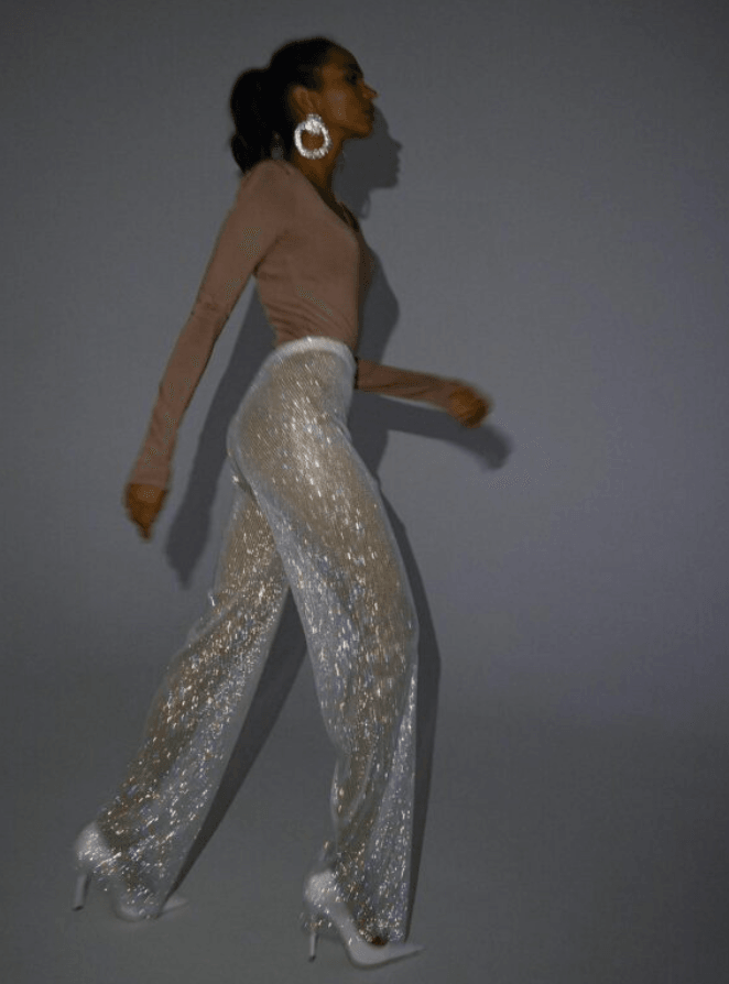 EVI RHINESTONE EMBELLISHED STRAIGHT LEG PANTS - Snow White