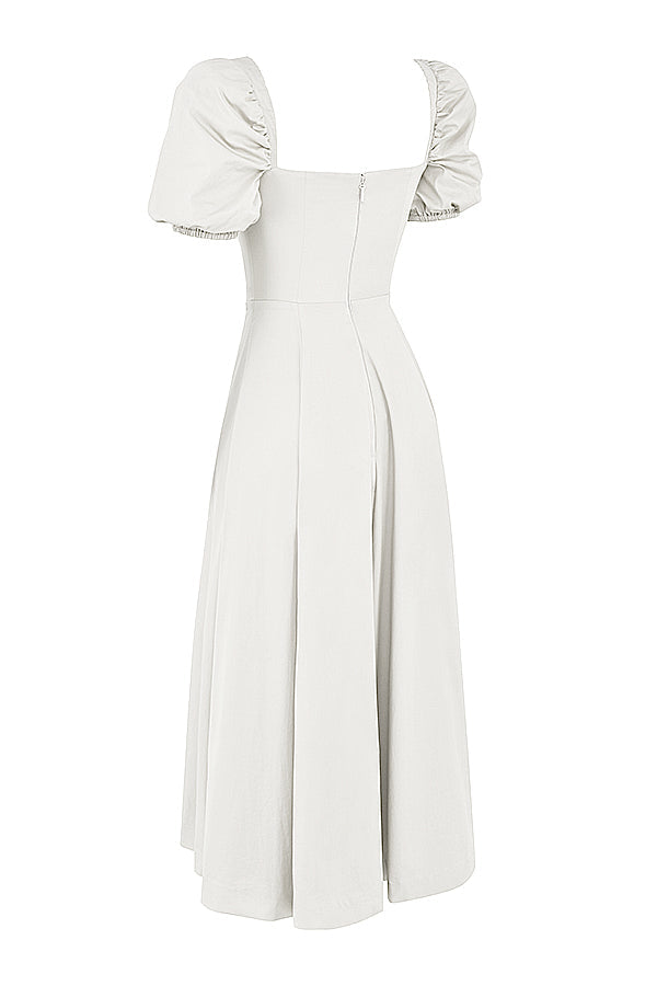 TALLULAH WHITE PUFF SLEEVE MIDI DRESS - White