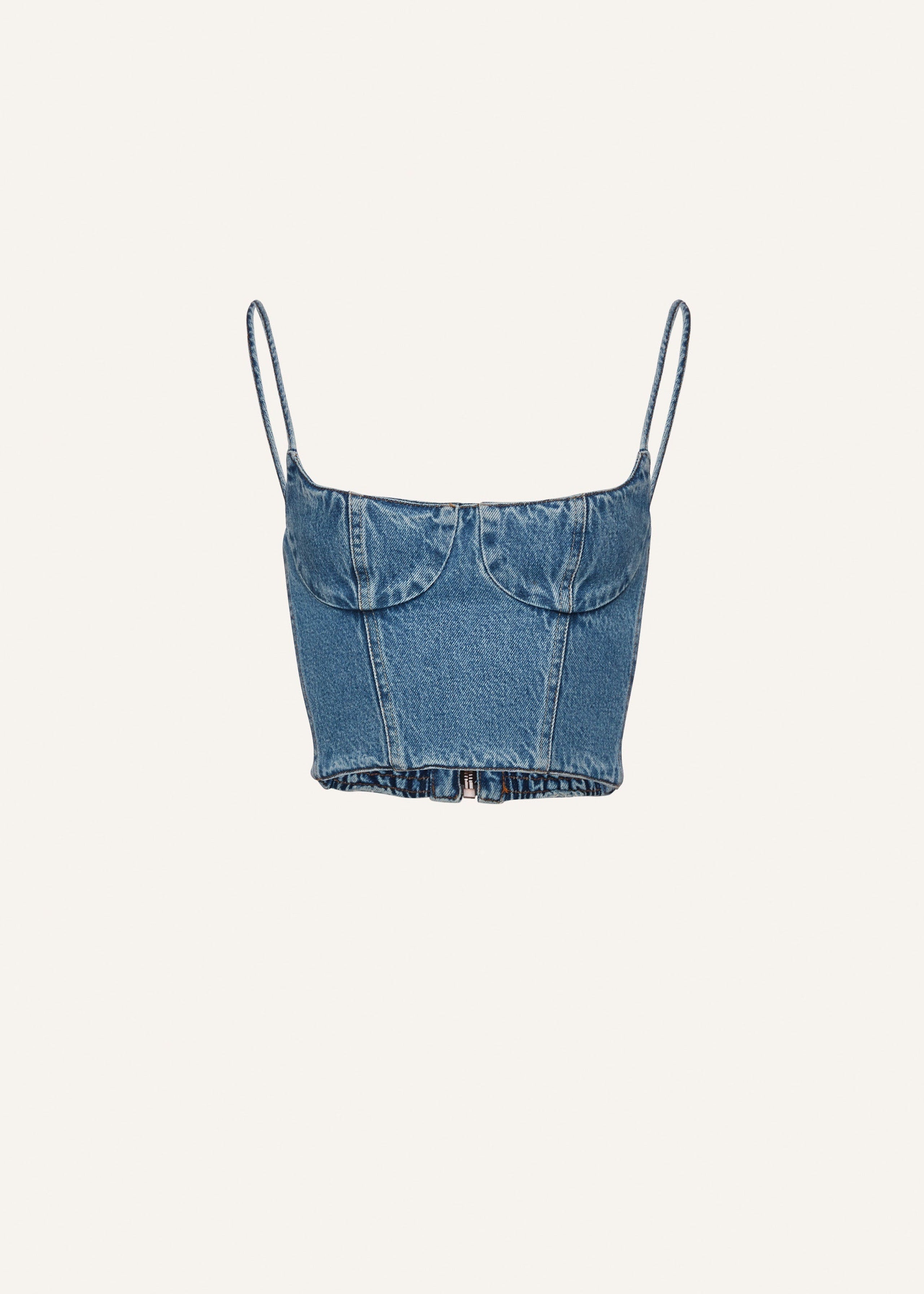 ROSALINE Denim demi bustier top in blue - Dark Blue