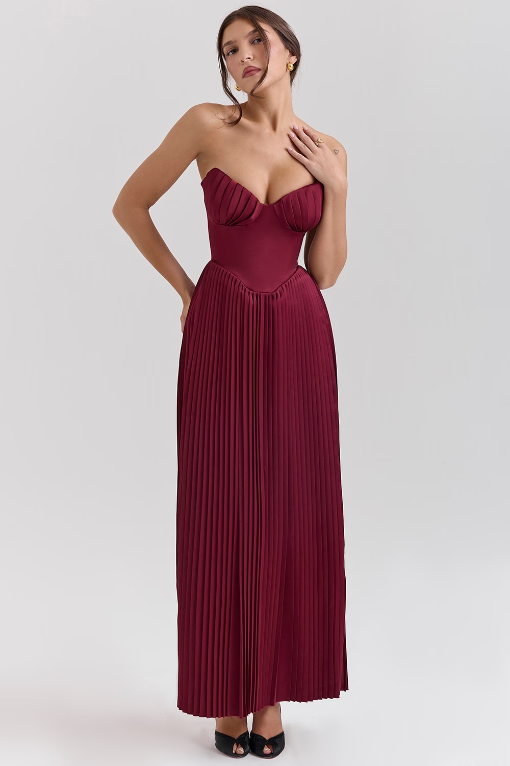 pleated georgette maxi dress Pleated Georgette Long Dress