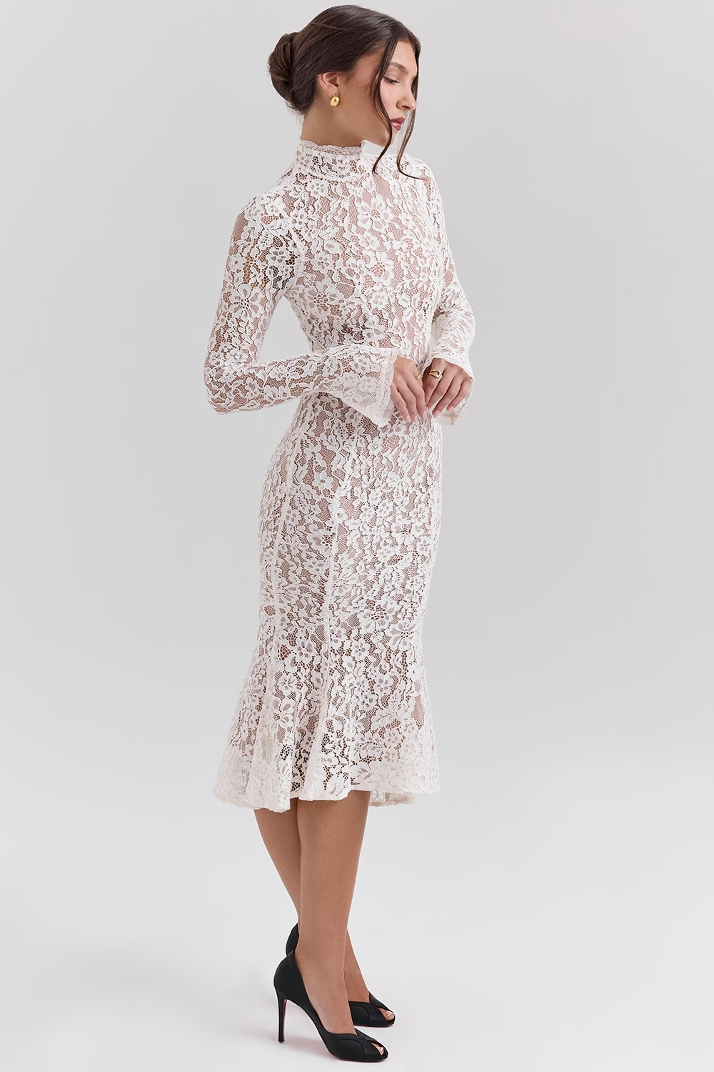 chinese dress ladies Sophia Vintage Ivory Lace Fitted Midi Dress