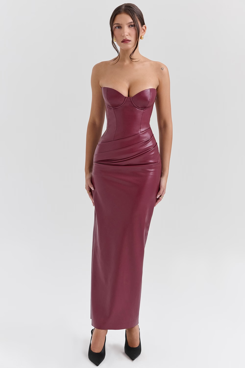 Juliana Cabernet Vegan Leather Midi Dress - Dark red Juliana Cabernet Vegan Leather Midi Dress - Dark red