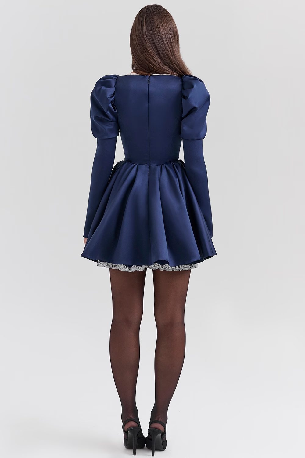 Venetia Midnight Satin Puff Sleeve Mini Dress