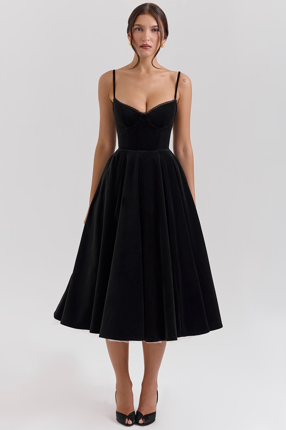 Mademoiselle Black Velvet Tulle Midi Dress + Bolero