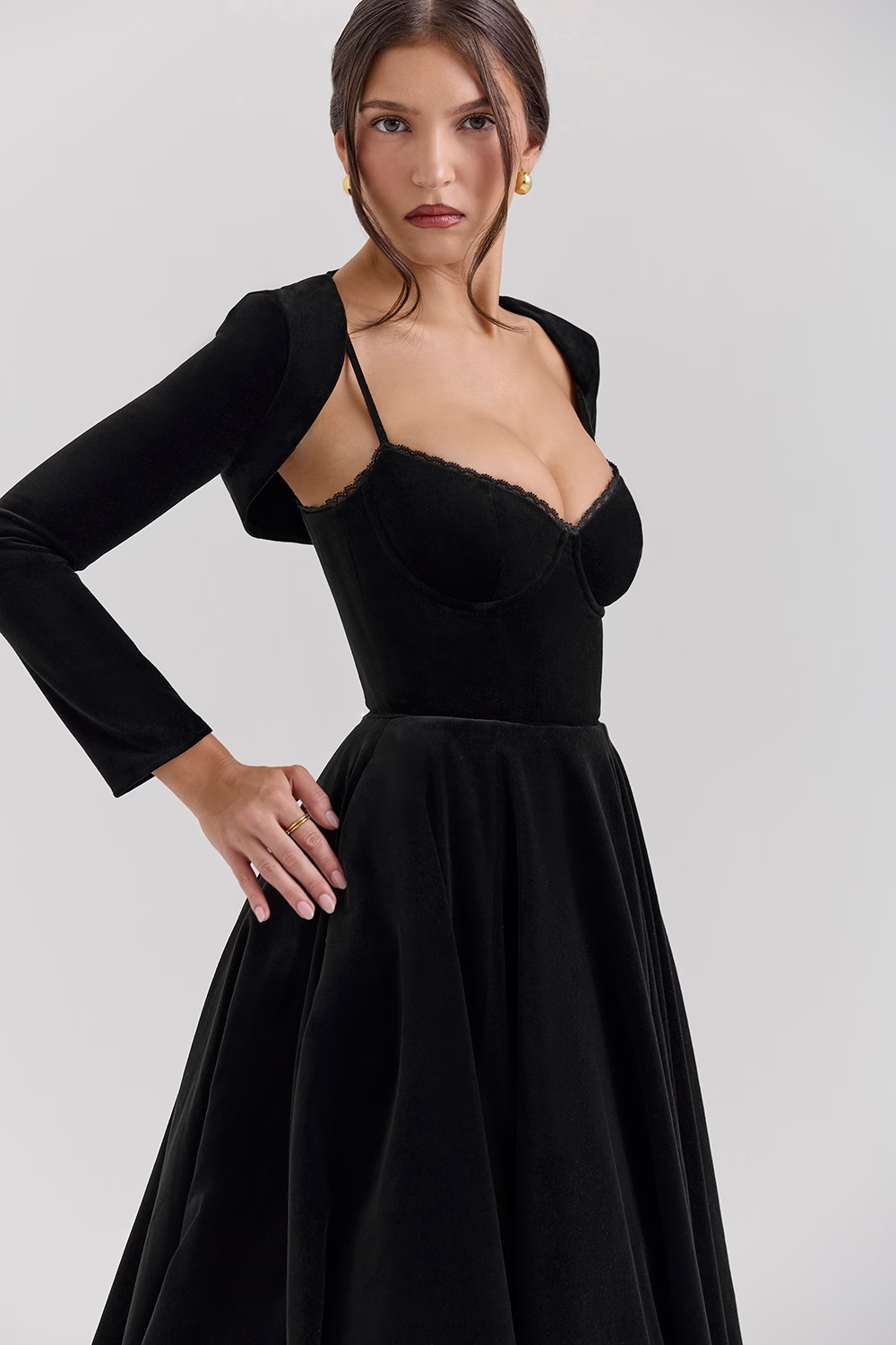 Mademoiselle Black Velvet Tulle Midi Dress + Bolero