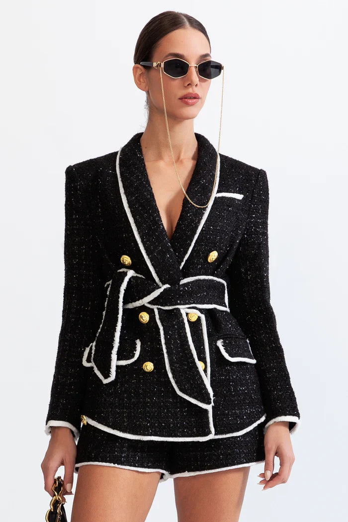 DOUBLE BREASTED TWEED JACKET - BLACK