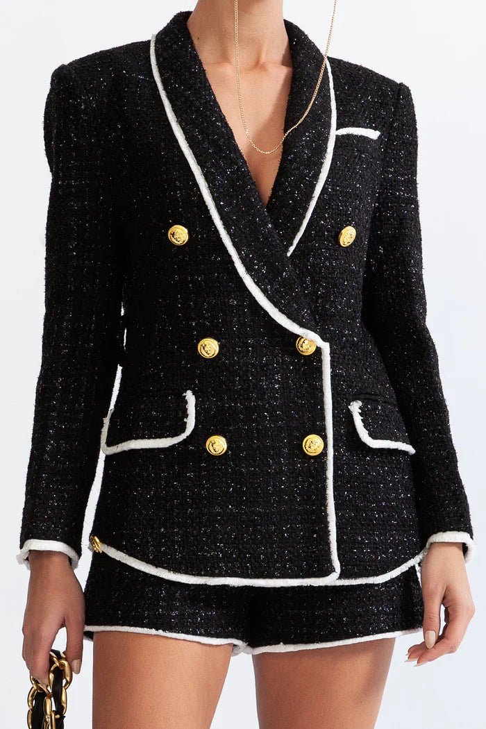 DOUBLE BREASTED TWEED JACKET - BLACK