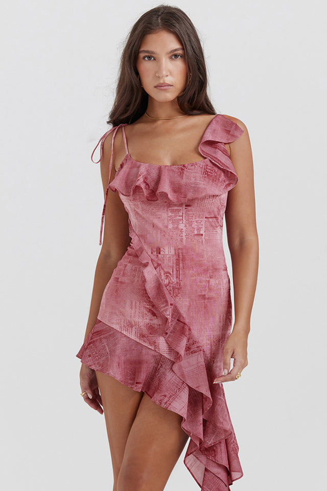LYRAH PINK PRINT RUFFLE MINI DRESS - Pink