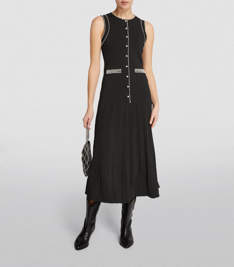 SANDRO Bead-Trim Midi Dress