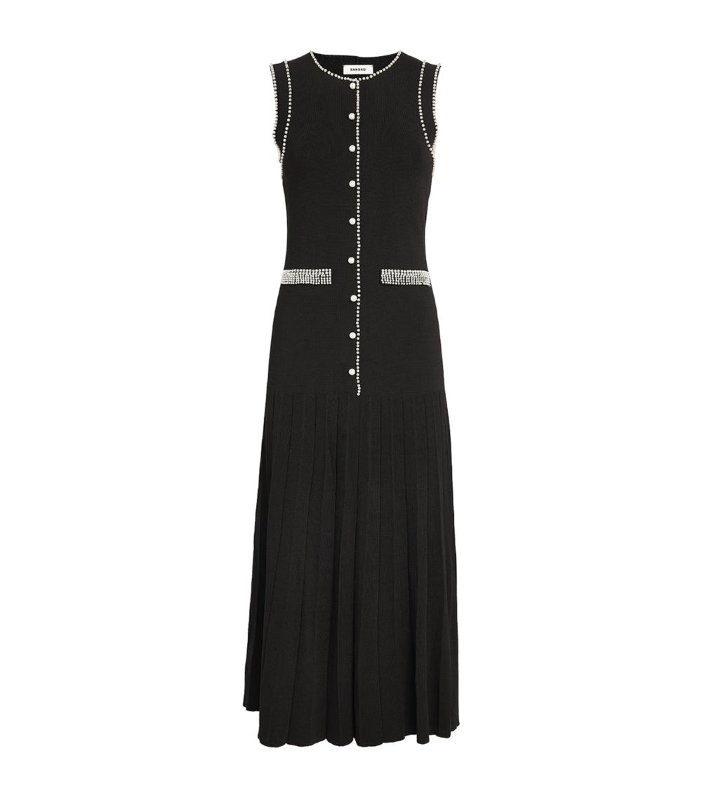 SANDRO Bead-Trim Midi Dress
