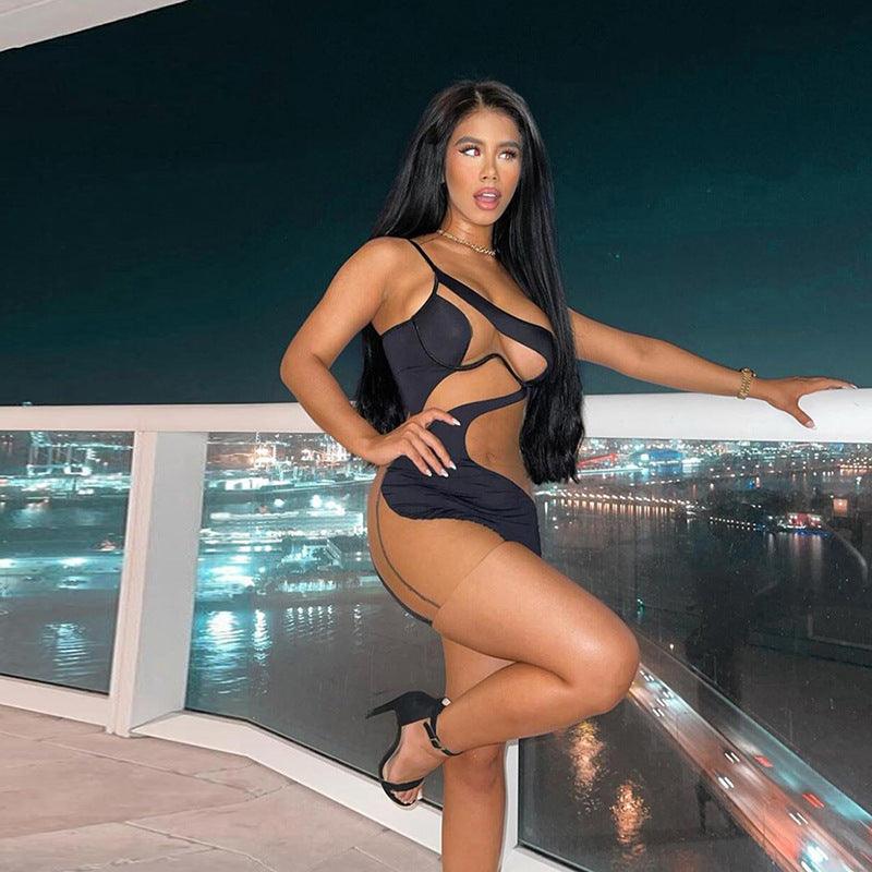 NIKKI HALTERNECK MINI DRESS - Black