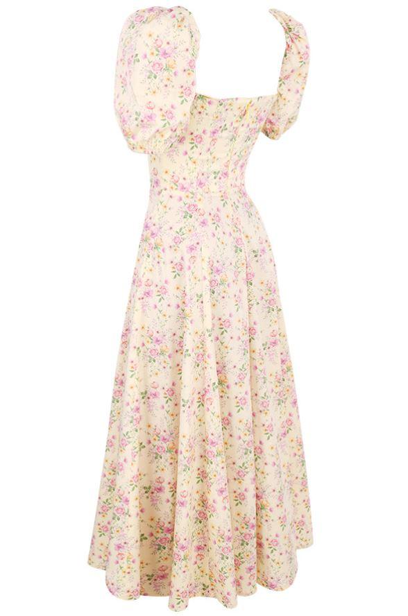 TALLULAH LEMON FLORAL PUFF SLEEVE MAXI/MIDI SUNDRESS - Yellow