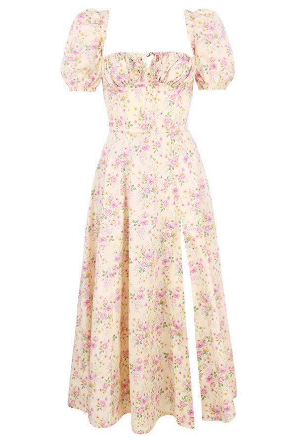 TALLULAH LEMON FLORAL PUFF SLEEVE MAXI/MIDI SUNDRESS - Yellow