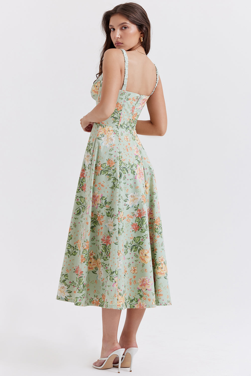 SABRINA LIGHT JADE PRINT BUSTIER SUNDRESS MIDI DRESS - Green