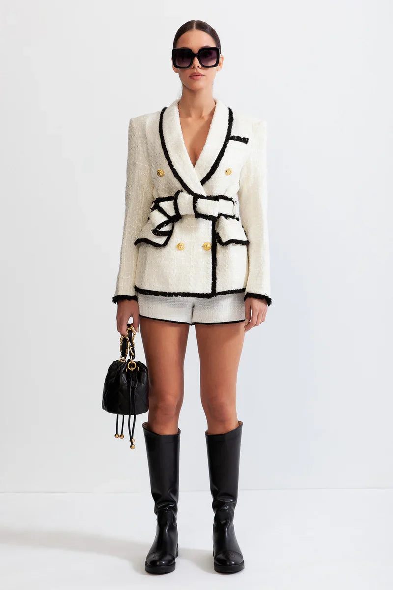 Double breasted tweed jacket-Beige and Black