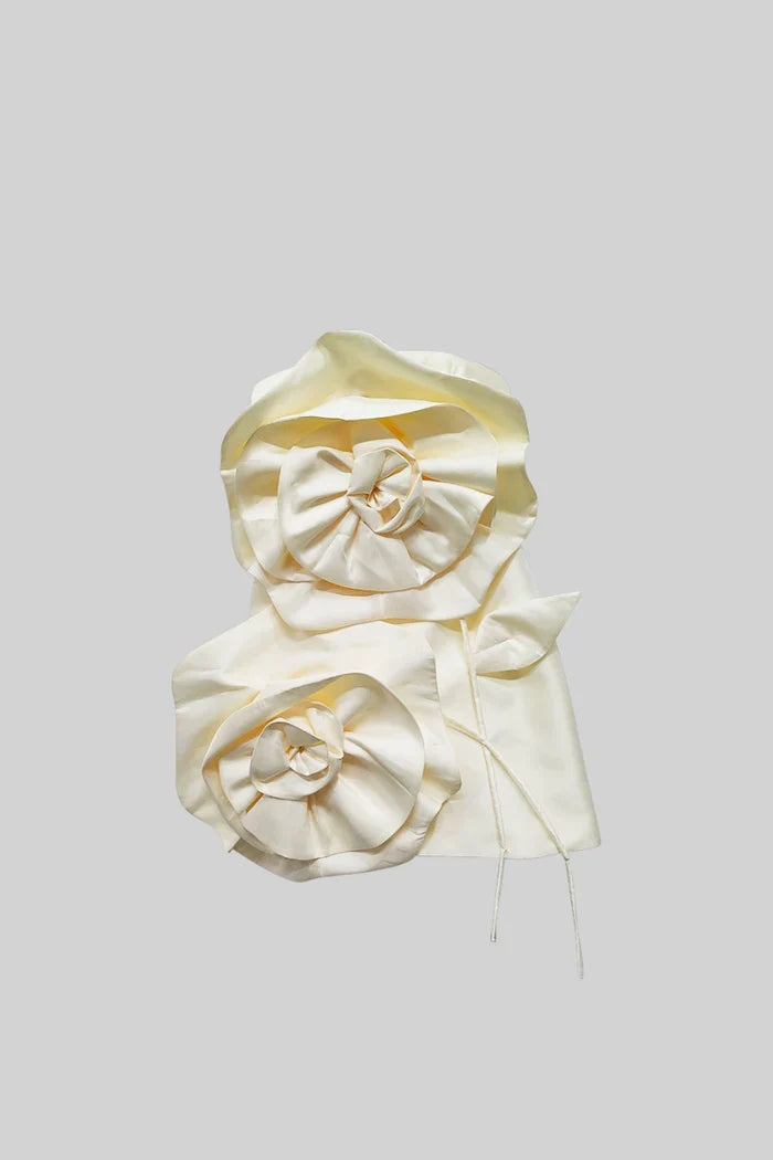 VOLUMINOUS FLOWER DESIGN DRESS - IVOIRE