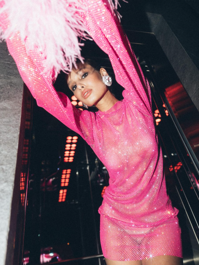 GIVONA RHINESTONE EMBELLISHED MINI DRESS - HOT PINK
