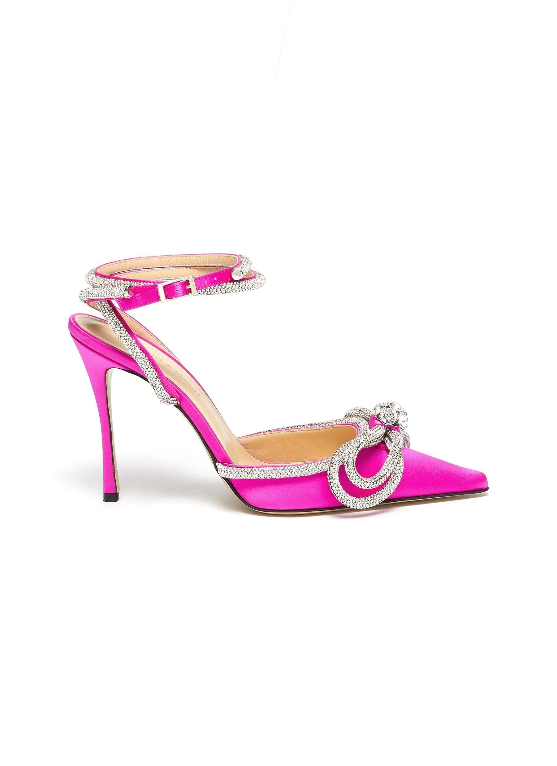 LUNA Midnight Double Crystal Bow Satin Pumps / High Heels - Pink