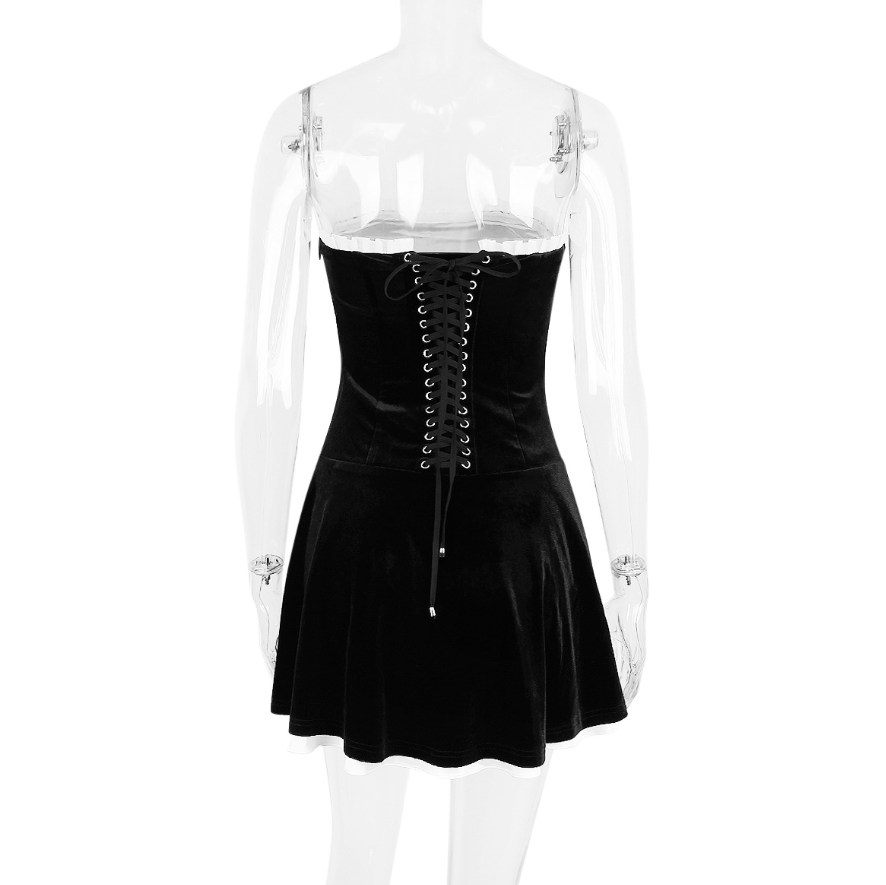 MARILLA BLACK VELVET STRAPLESS DRESS - Black