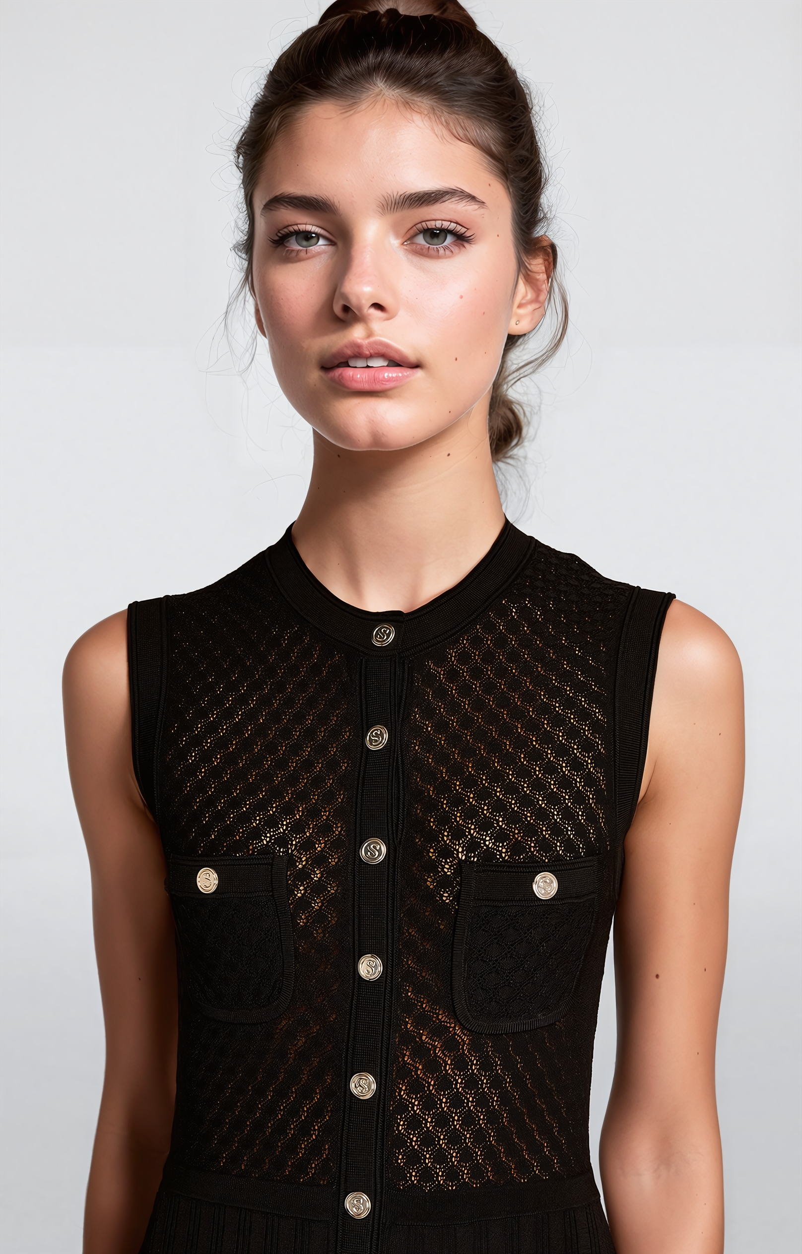 Lace-Detail Midi Dress - Black