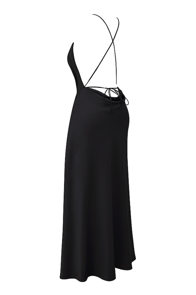 ZANAB BLACK ASYMMETRIC THIGH SLIT MAXI DRESS - Black
