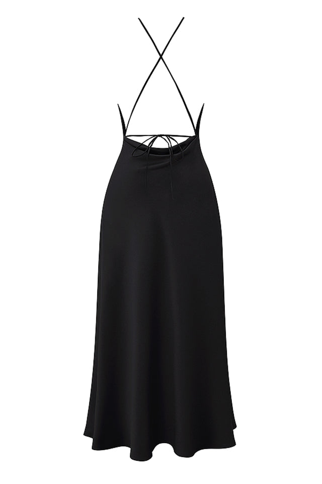 ZANAB BLACK ASYMMETRIC THIGH SLIT MAXI DRESS - Black
