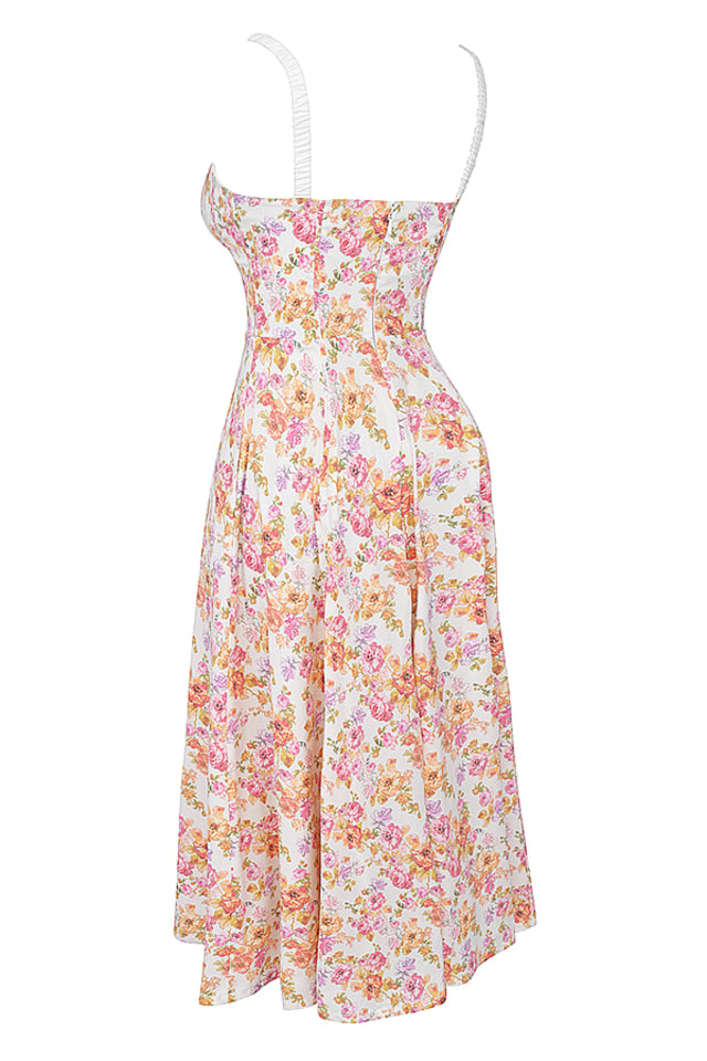 SABRINA IVORY PRINT BUSTIER SUNDRESS MIDI DRESS - Pink