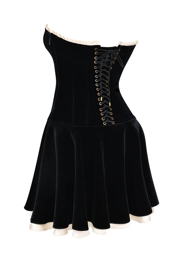 MARILLA BLACK VELVET STRAPLESS DRESS - Black