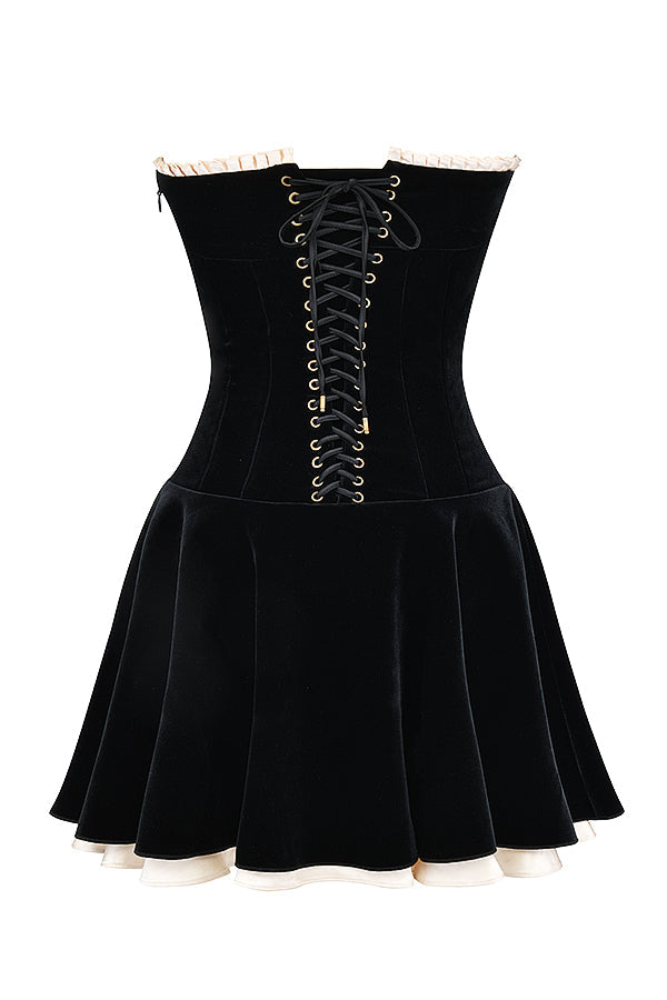 MARILLA BLACK VELVET STRAPLESS DRESS - Black