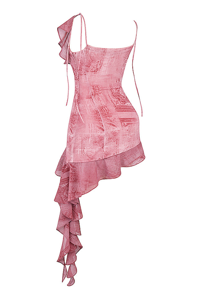 LYRAH PINK PRINT RUFFLE MINI DRESS - Pink