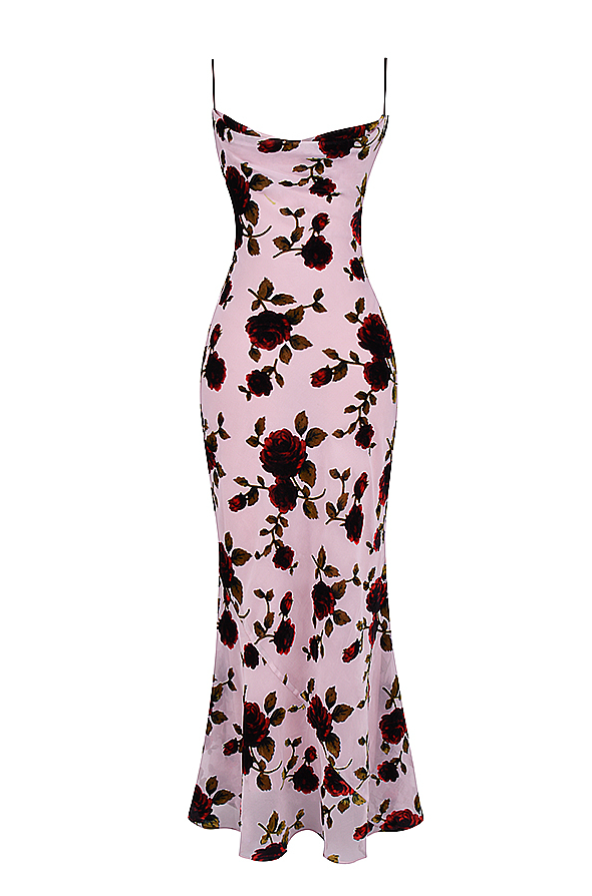 SERENA PINK DEVORE FLORAL MAXI DRESS - Light Pink