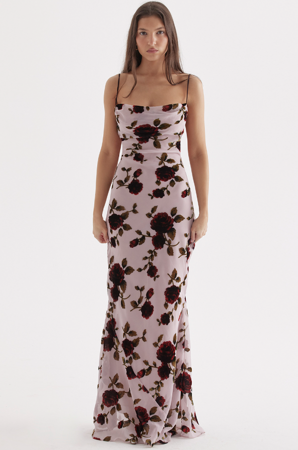 SERENA PINK DEVORE FLORAL MAXI DRESS - Light Pink
