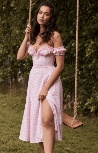 strapless open back dress Sia Floral Off Shoulder Long Dress- Pink