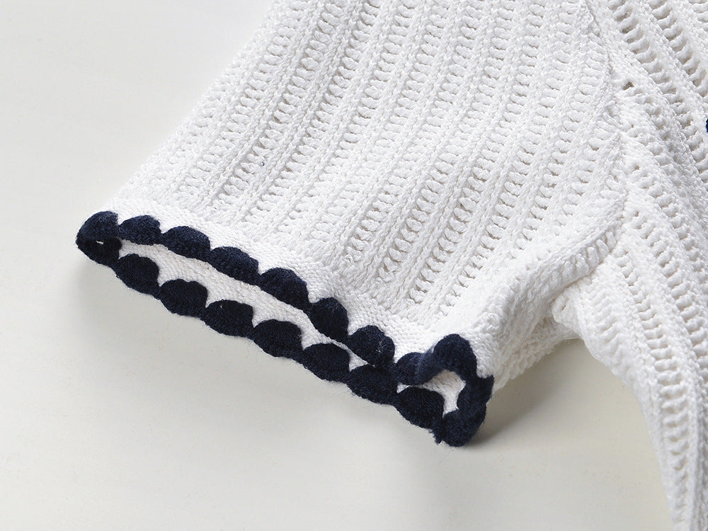 Hand-hooked ruffle lapel, single-breasted knitted skirt