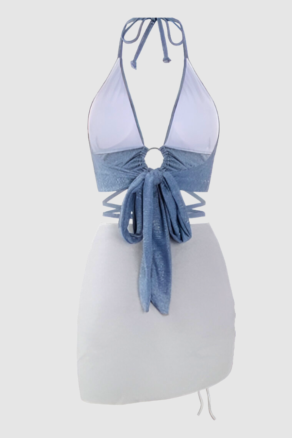 Calypso Blue & Grey Tie-Front Swimwear Skirt Mini dress Set - Grey