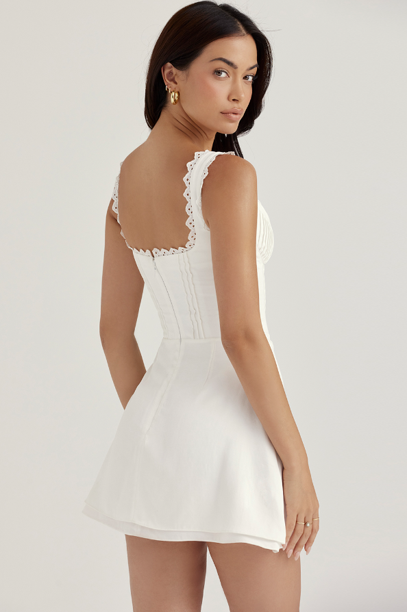 TILLY WHITE PIN TUCK MINI DRESS - White