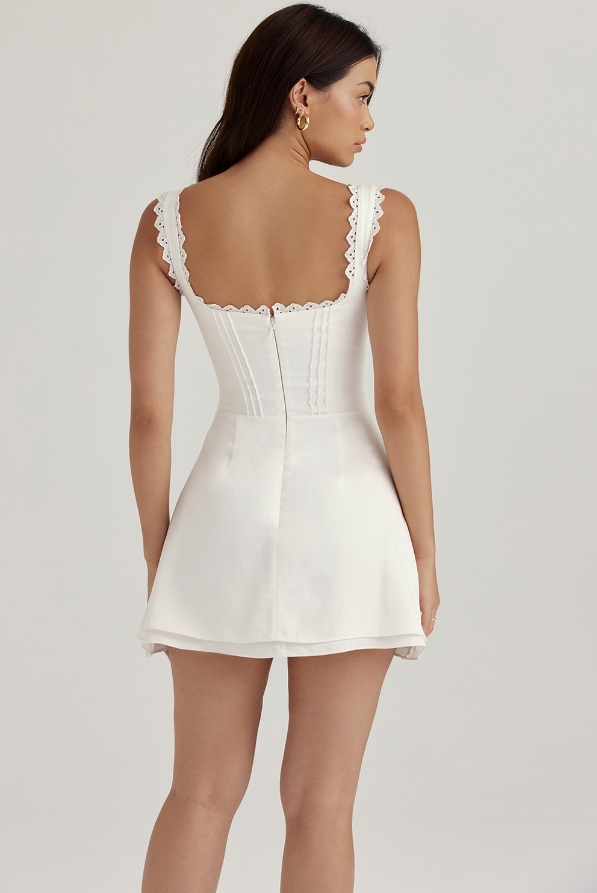 TILLY WHITE PIN TUCK MINI DRESS - White